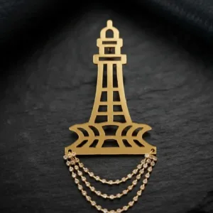 Minar-e-Pakistan Golden Brooch with Chain Tassels
