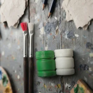 Painting Set – 2 Paint Bottles (Green & White) with 2 Fine Brushes